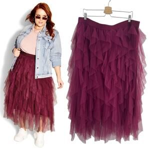 City Chic Wild Pixy‎ Skirt Purple Pink Tulle Ruffle Midi Stretch Plus Size 22